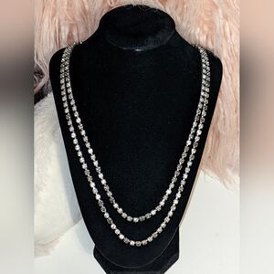 Ladies Silver-tone necklace w/white & black rhinestones 52" unclasped